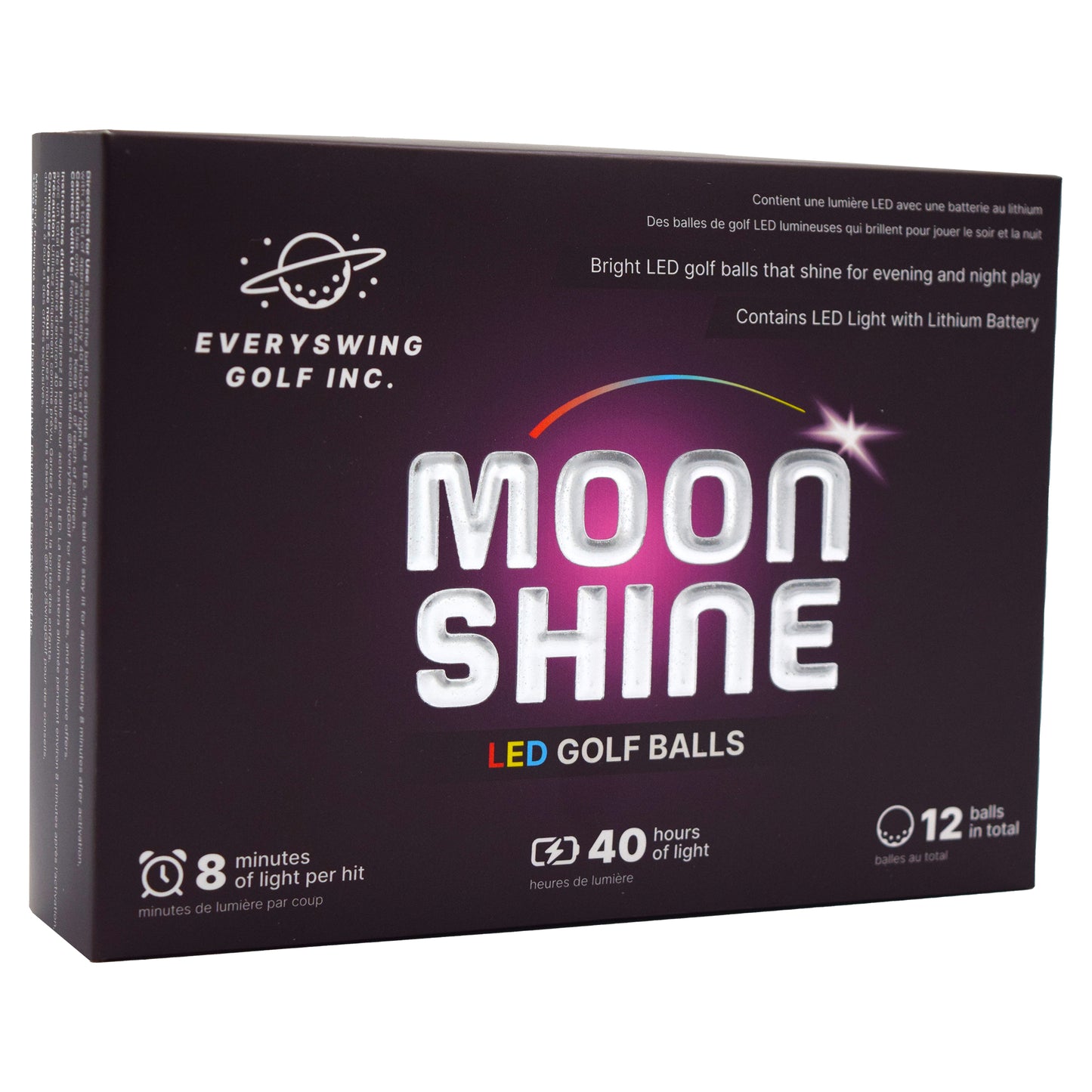 A pack of MoonShine, LED Golf Balls perfect for night golf!