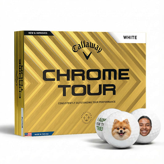 Custom Callaway Chrome Tour golf balls with personalized design