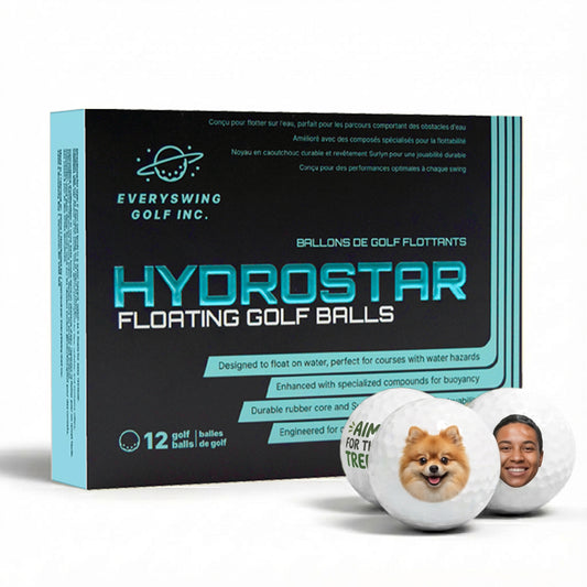 Custom HydroStar floating golf balls designed for water play with personalized print