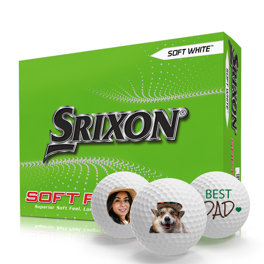 A pack of custom printed Srixon Soft Feel golf balls.