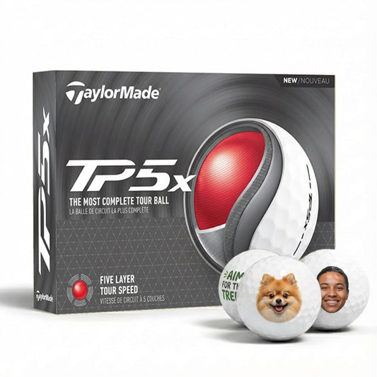Custom TaylorMade TP5x golf balls printed with personalized design