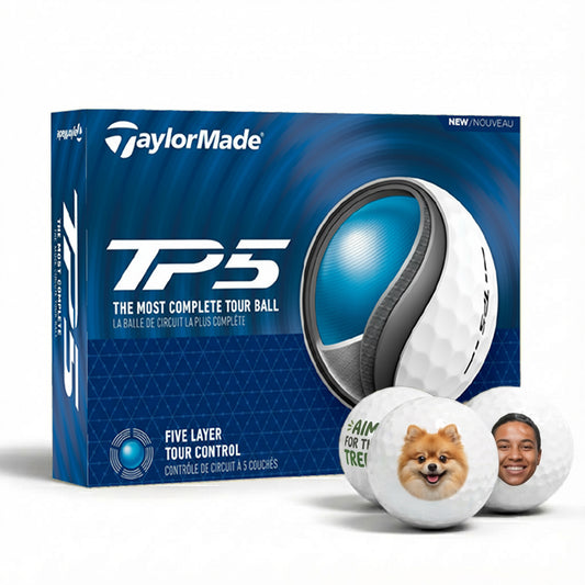 Custom TaylorMade TP5 golf balls with high-quality personalized print